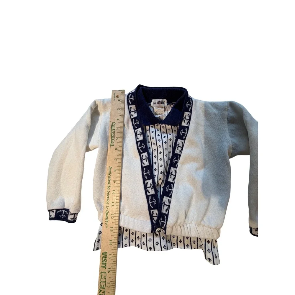 Y2K L.A. Kidders Boys Vintage 3 Piece Nautical‎ Set Cardigan Polo Pants Navy 4T